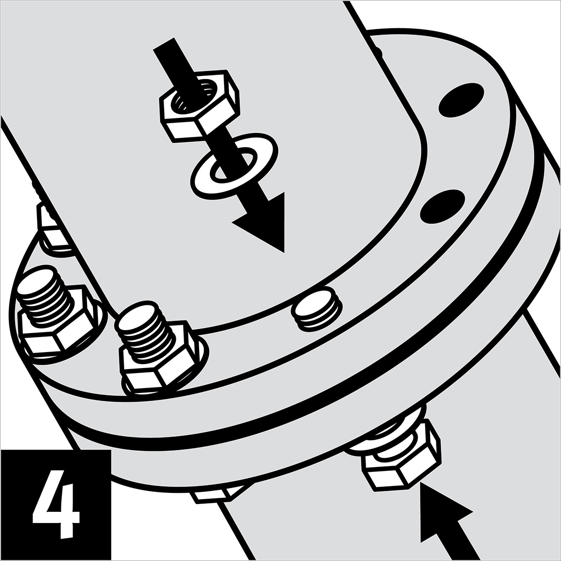 Assemble bolts, washers and nuts on the flange.