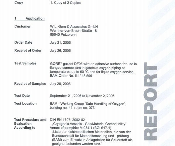 Oxygen Service (BAM) Report for GORE Joint Sealant