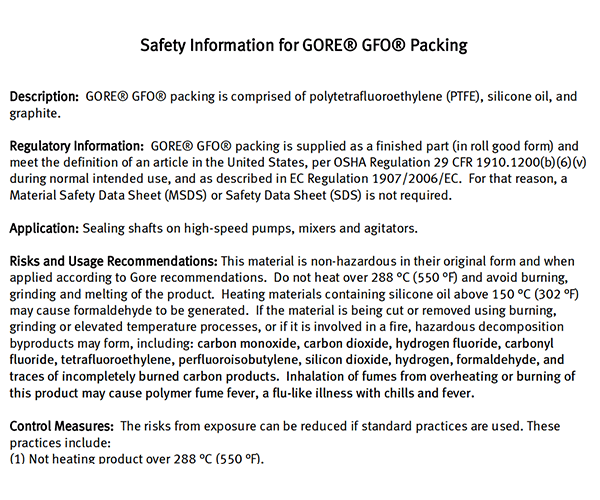 Safety Information for GORE GFO Fiber