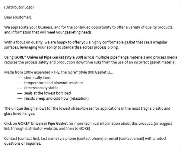 Sample Text for GORE Universal Pipe Gasket (Style 800) Email Campaigns