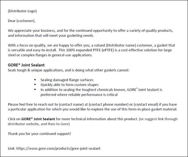 Sample Email for GORE Joint Sealant