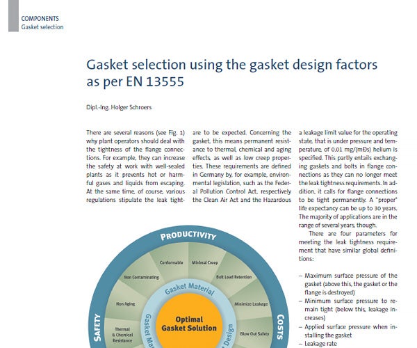 Article: Gasket selection using the gasket design factors as per EN 13555
