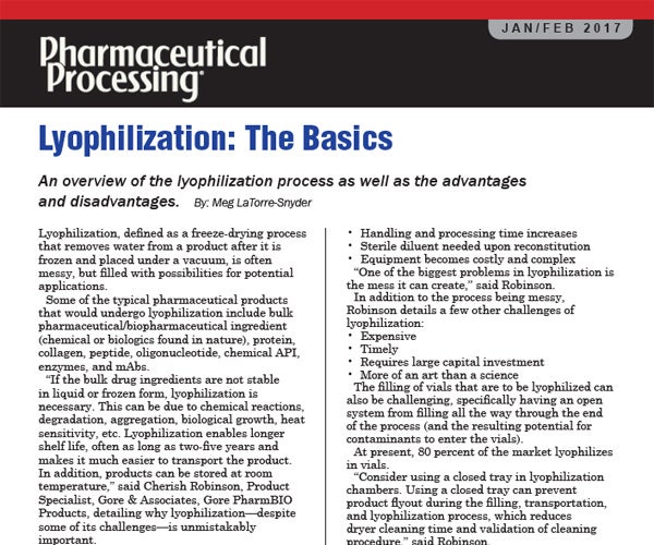 Thumbnail image of Pharmaceutial Processing article reprint