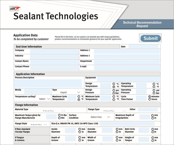 Sealants Technical Recommendation Request