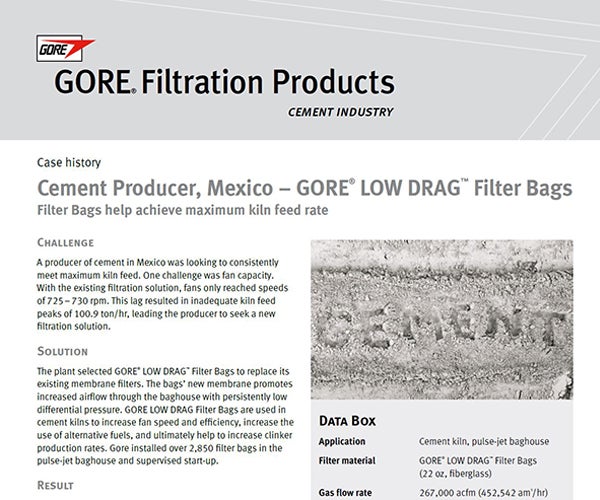 Case Study: Cement Producer, Mexico - GORE® LOW DRAG™ Filter Bags help achieve maximum kiln feed rate
