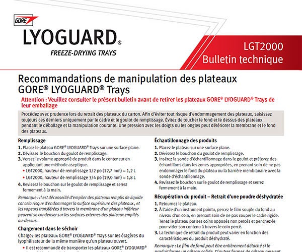 Recommandations de manipulation des plateaux GORE® LYOGUARD® Trays