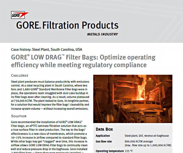 Partial image of the case study LOW DRAG Filter Bags Steel Plant South Carolina