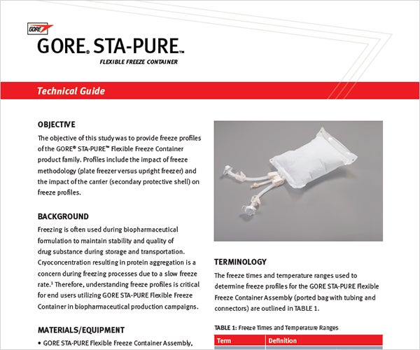 GORE STA-PURE Flexible Freeze Container Technical Guide Image