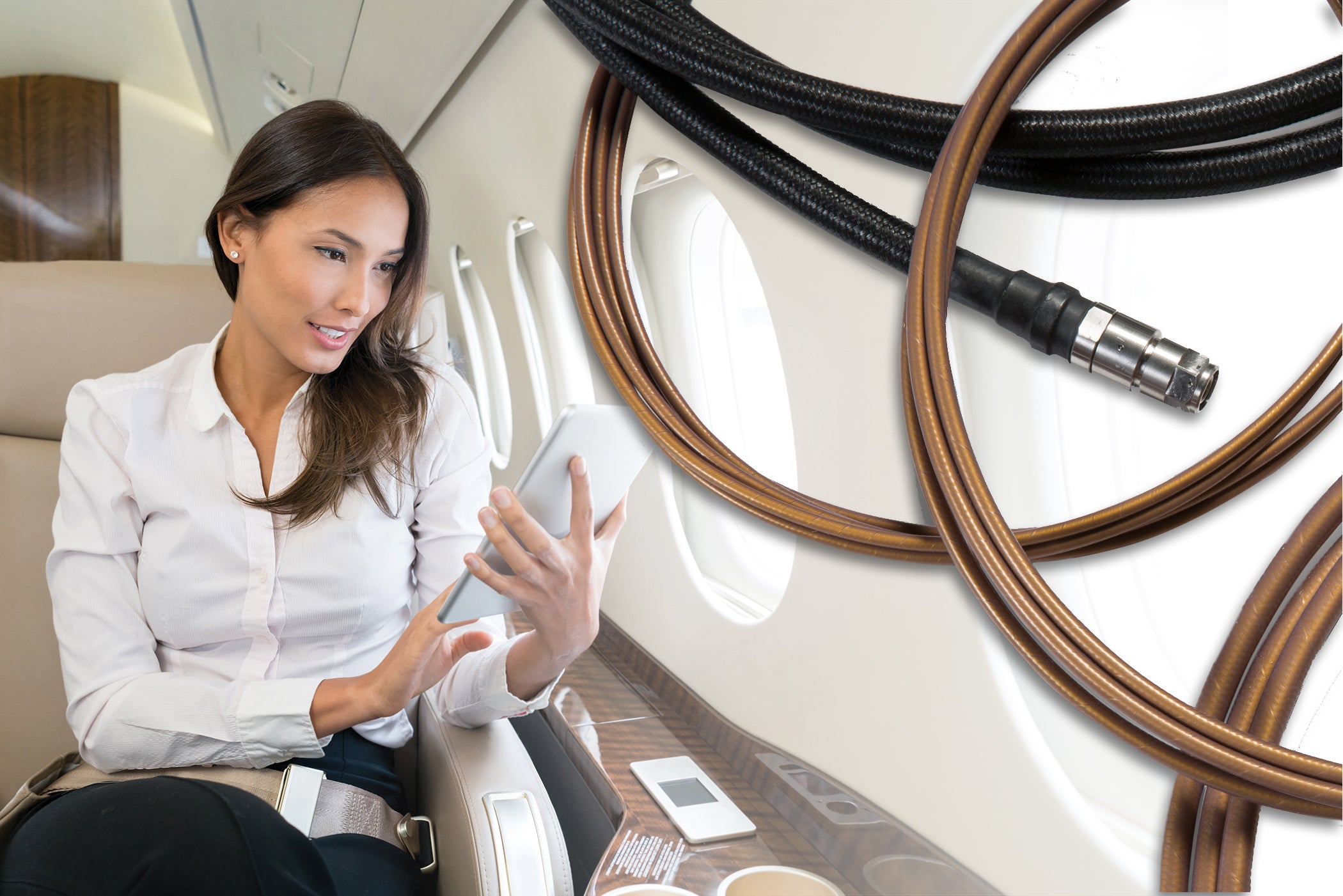 woman on plane with cables