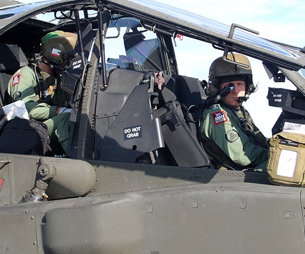 Military pilots in the Apache AH-1 helicopter.