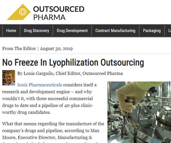 Snapshot of article "No Freeze in Lyophilization Outsourcing"