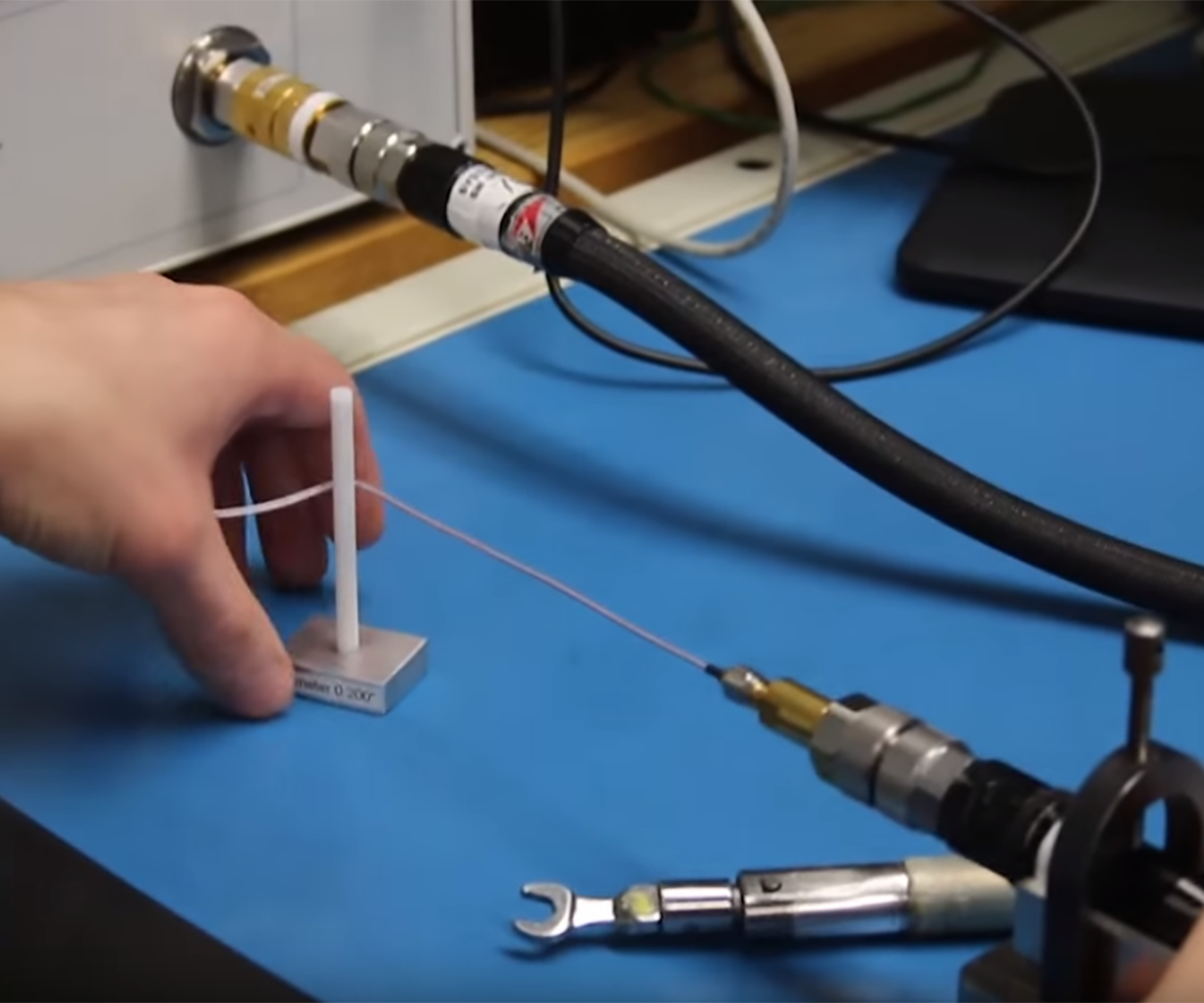 Bend radius demonstration of Gore’s RF coaxial cable assemblies.