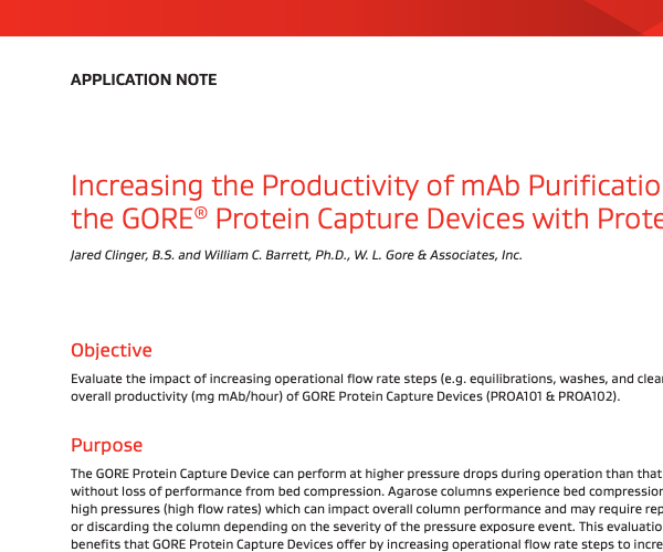 Increasing the Productivity of mAb Purification using the GORE Protein Capture Devices with Protein A
