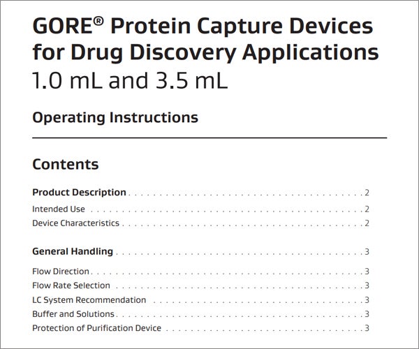 Image of Operating Instructions for GORE® Protein Capture Devices