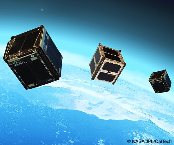 Cube satellites surrounding the Earth
