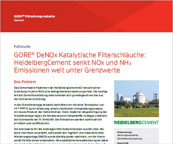 GORE® DeNOx Catalytic Filter Bags: HeidelbergCement Reduces NOx and NH₃ Emissions Far Below Limit Values