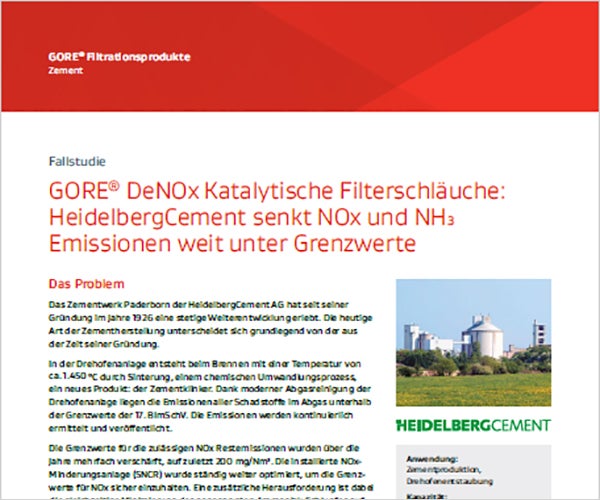 GORE® DeNOx Katalytische Filterschläuche: HeidelbergCement senkt NOx und NH₃ Emissionen weit unter Grenzwerte