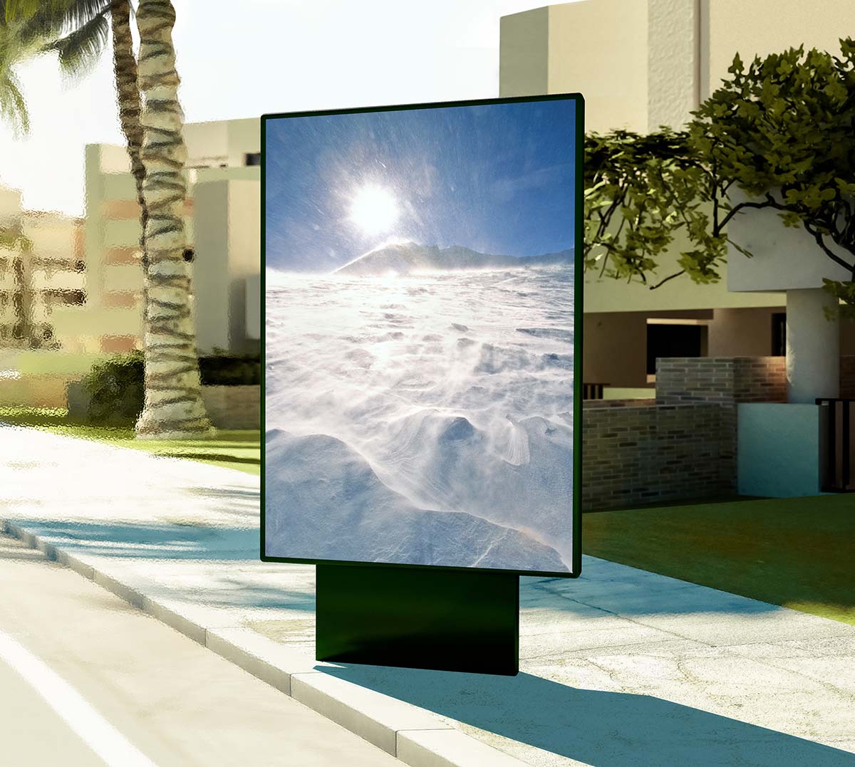 Digital signage dreams of a cool environment on a hot day.