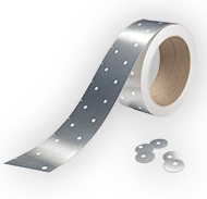 A roll of silver-colored GORE® Pulp Induction Liners suitable for biostimulant bottles up to 20 liters.