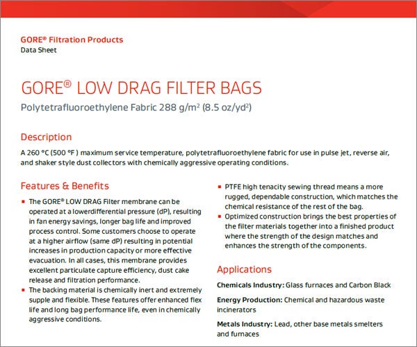 GORE® LOW DRAG FILTER BAGS thumbnail