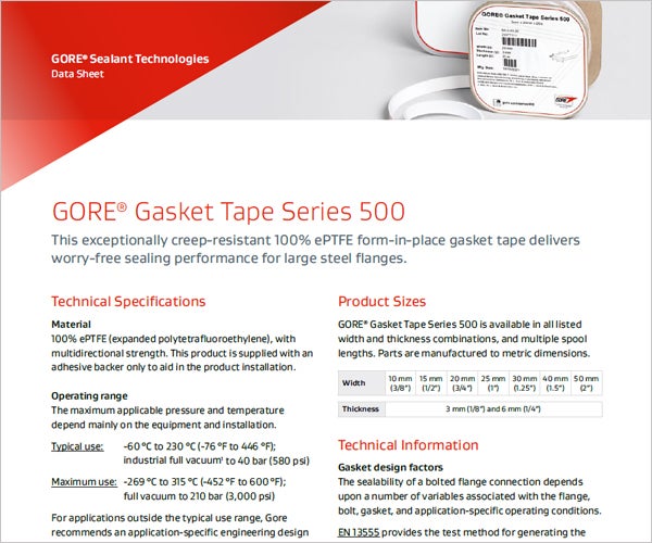 3/4"X1/4"X50' GORE® Gasket Tape Series 500 S506-20153WA