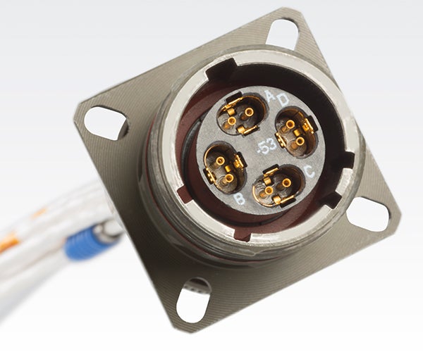 Amphenol® OCS (Oval Contact System) terminated with GORE® Ethernet Cables, Cat6a version.