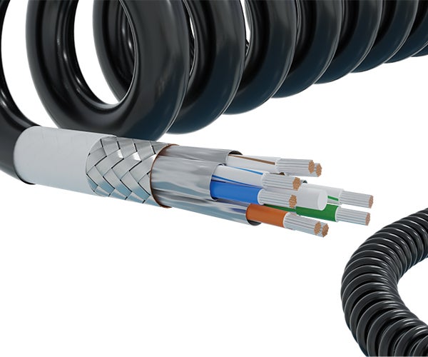 Gore’s custom coiled cable for high-speed data and video transfer.