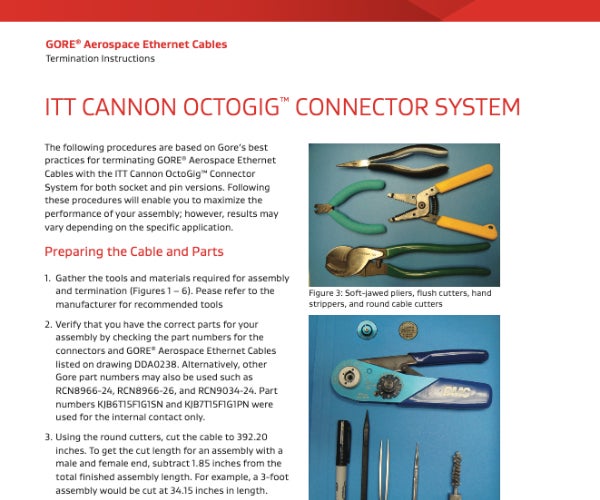GORE® Aerospace Ethernet Cables - ITT OctoGig™ Connector System Termination Instructions
