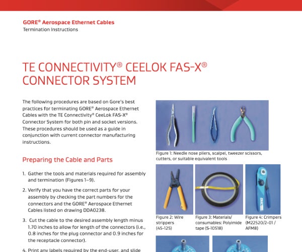 GORE® Aerospace Ethernet Cables - Termination Instructions - TE Connectivity® CeeLok FAS-X® Connector System Document Thumbnail
