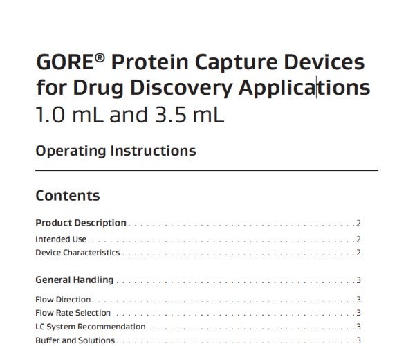 Image of Operating Instructions for GORE® Protein Capture Devices