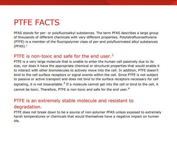 A screen shot of the first page of the PTFE Fact Sheet