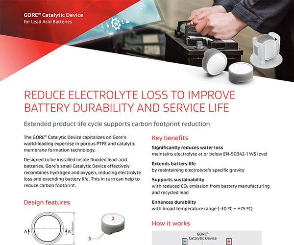 GORE<sup>®</sup> Catalytic Device for Lead Acid Batteries