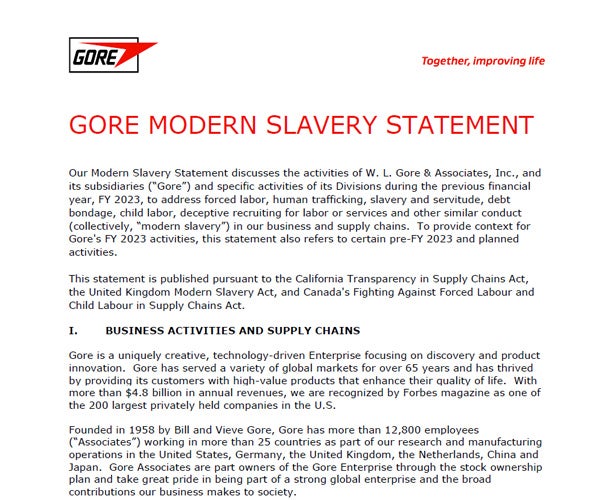 The first page of our modern slavery statement.