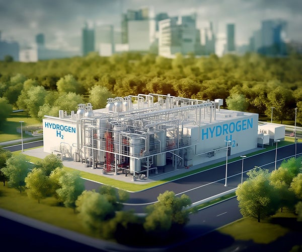 An industrial power plant producing hydrogen energy