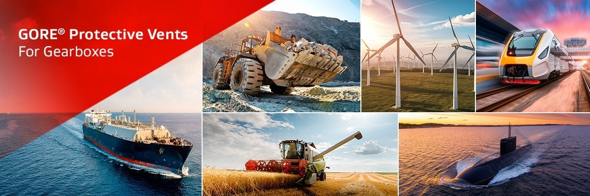 GORE Gearbox Vents withstand the harsh conditions of rail and marine transport, or agricultural and heavy industries, and can be found in applications like submersibles or wind turbines.