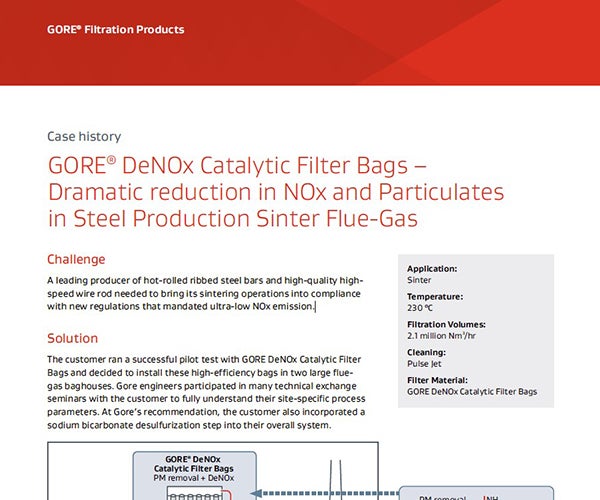 GORE DeNOx Catalytic Filter Bags reduce NOx and Particulates in Steel Production Sinter Flue-Gas