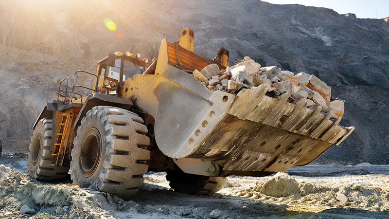 A close up view of a large tractor.