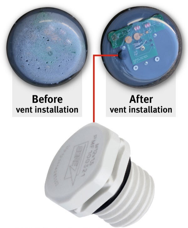 image showing condensation before and after gore vent installation