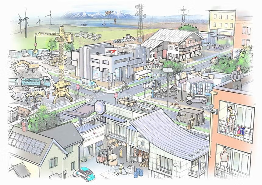 illustrated town map with areas that represent venting applications