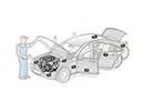 illustration of man at car with electronic components highlighted
