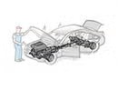 illustration of man at car with powertrain components highlighted