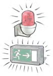 illustration of emergency signs and alarms