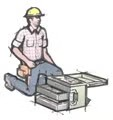 illustration of construction worker wth waterproof equipment case