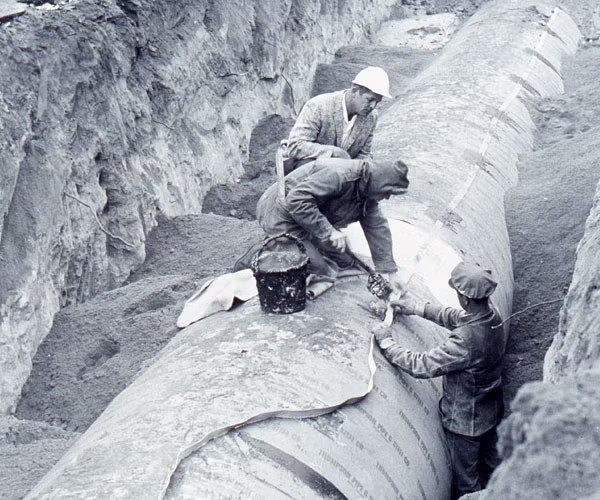 black and white photo of ribbon cable installation in denver