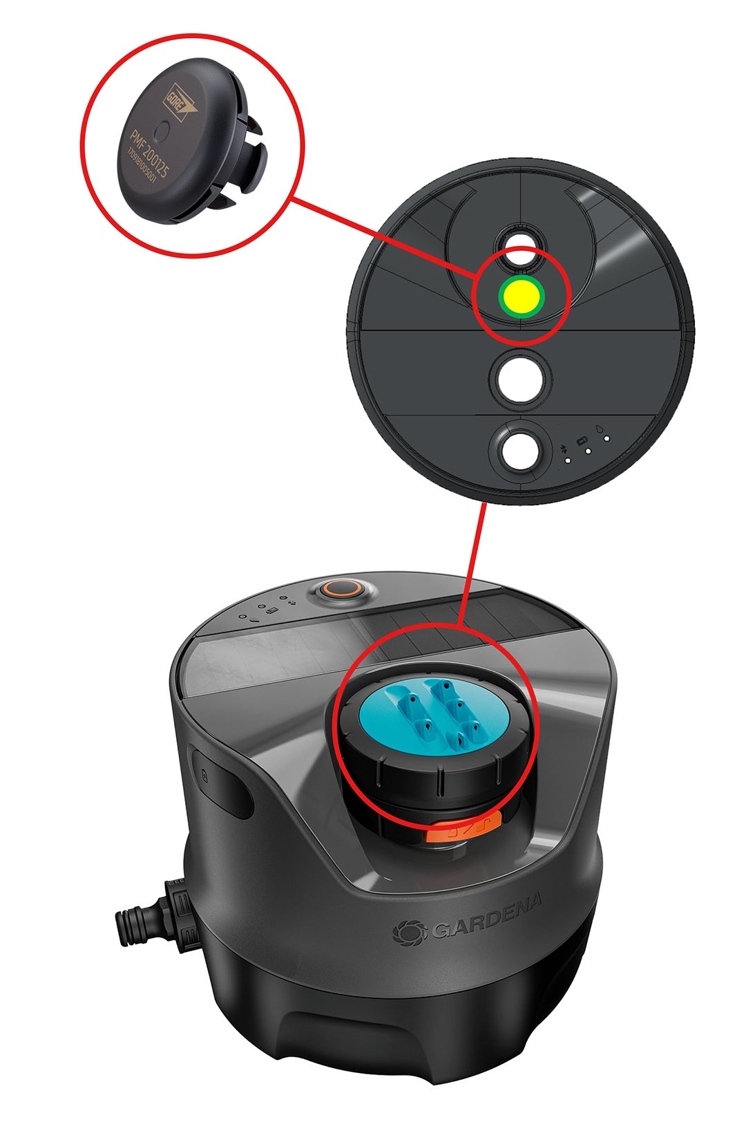 GORE® PolyVent XS Snap-in vent in the Gardena irrigator