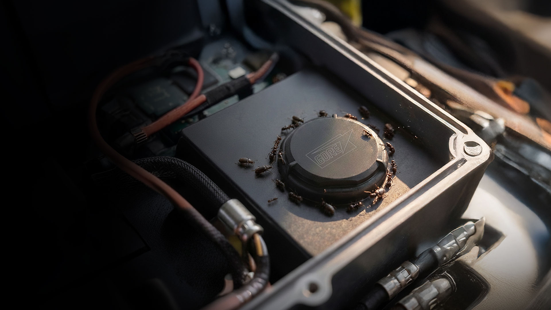 GORE® Automotive Vents Insect Guard Series preventing ants from entering an electronic component