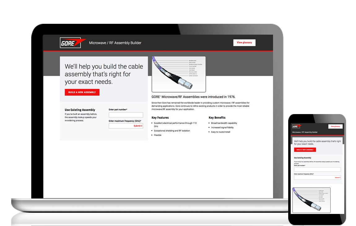 Gore’s Microwave/RF Cable Assembly Builder for desktop and mobile