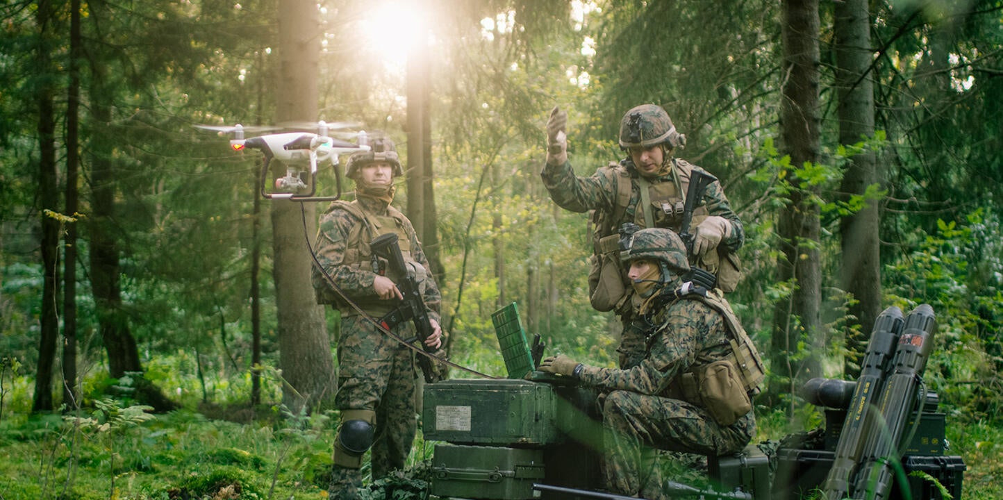 Image of soldiers with a DJI Phantom 4 Drone