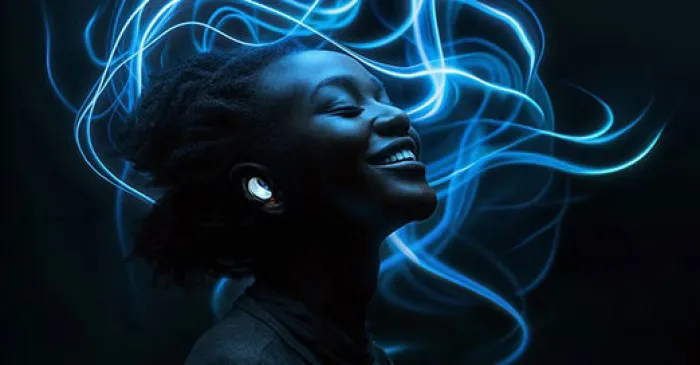Woman listening to earbuds