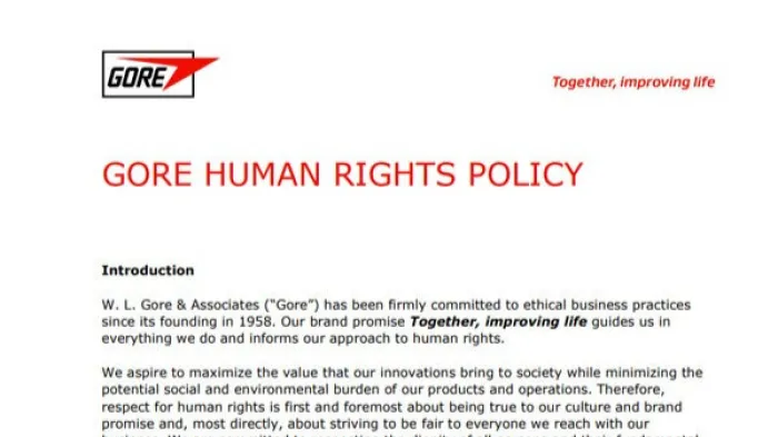 First page of the Gore Human Rights Policy